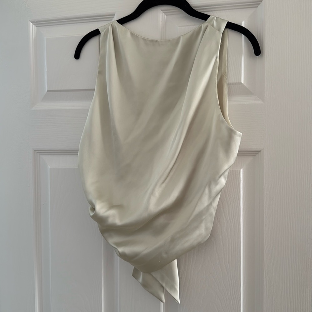 light green zara silk open back tie top L